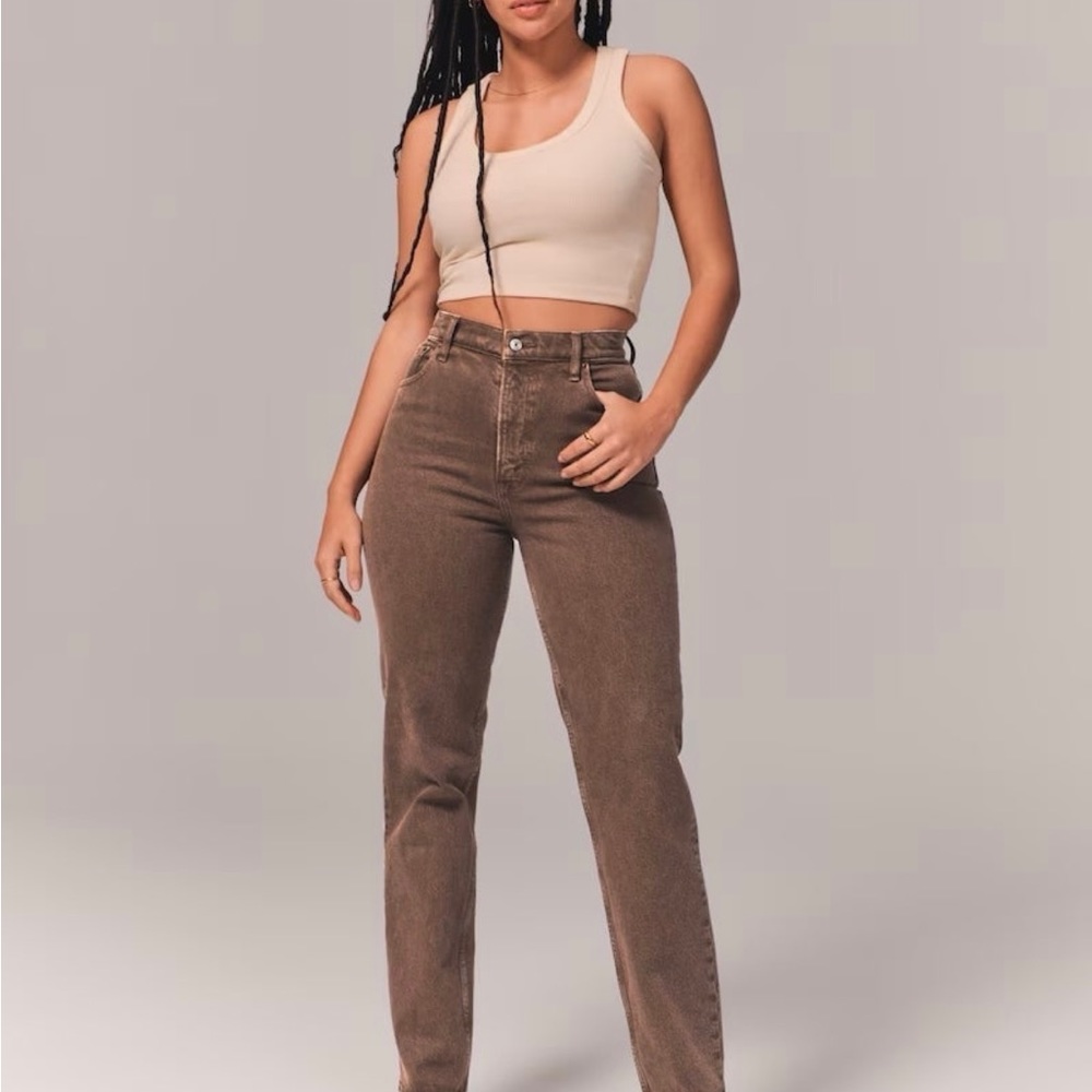 Brown Abercrombie 90s Straight Ultra High Rise Jeans Curve Love